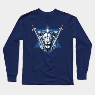 Star of David lion with iron swords Long Sleeve T-Shirt